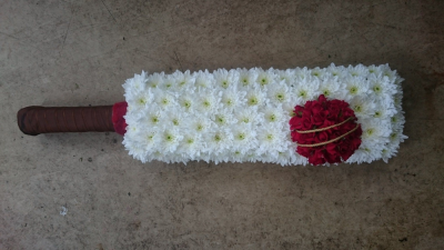 Cricket Bat - At Flower Power we are pleased to offer this cricket bat funeral tribute massed in white with your choice of matching colours